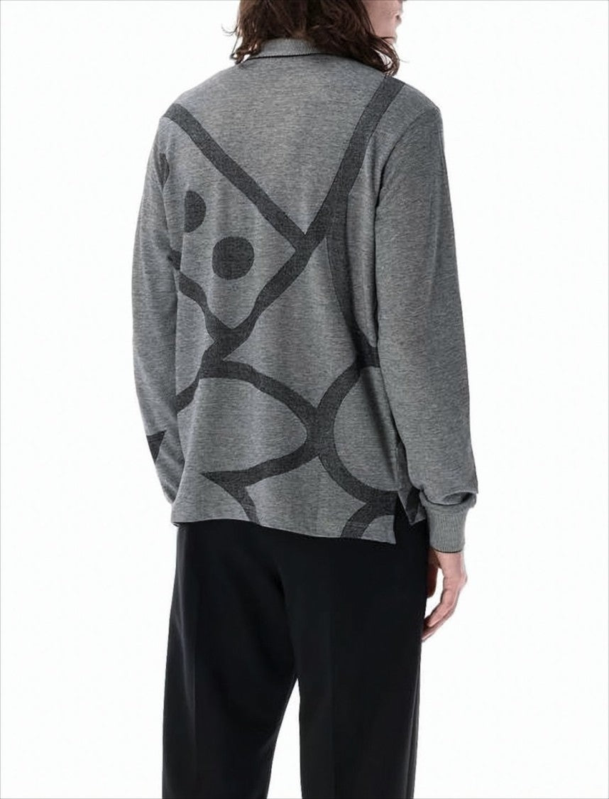Long-Sleeved Polo Shirt with Abstract Patterns
