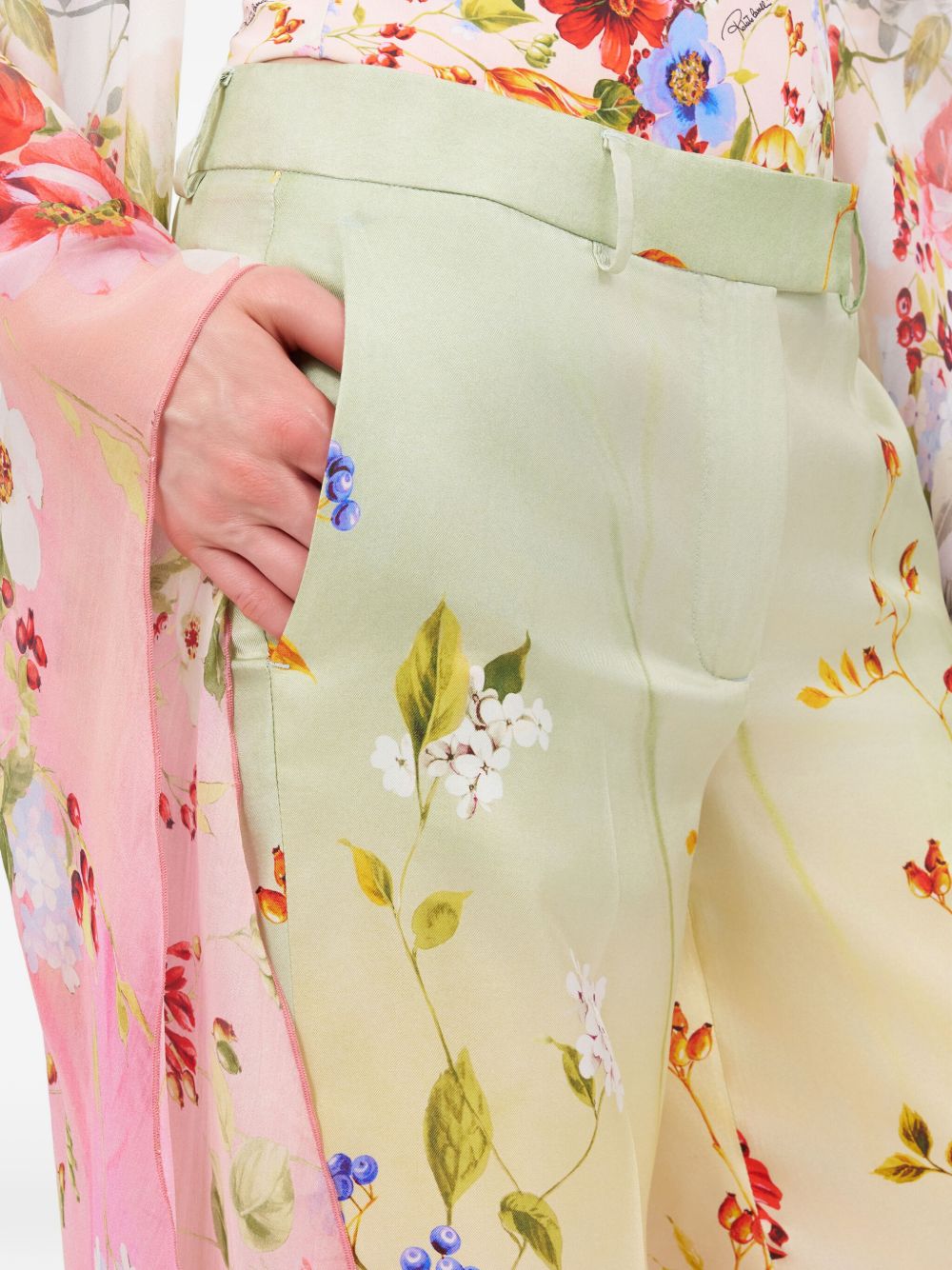 Wide-Leg Silk Trousers with Floral Print