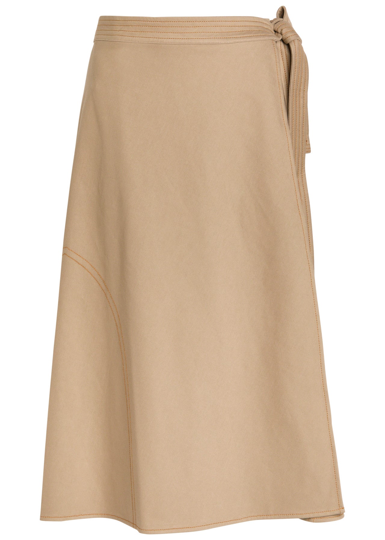 Knee-Length A-Line Skirt with Stitched Belt Tie