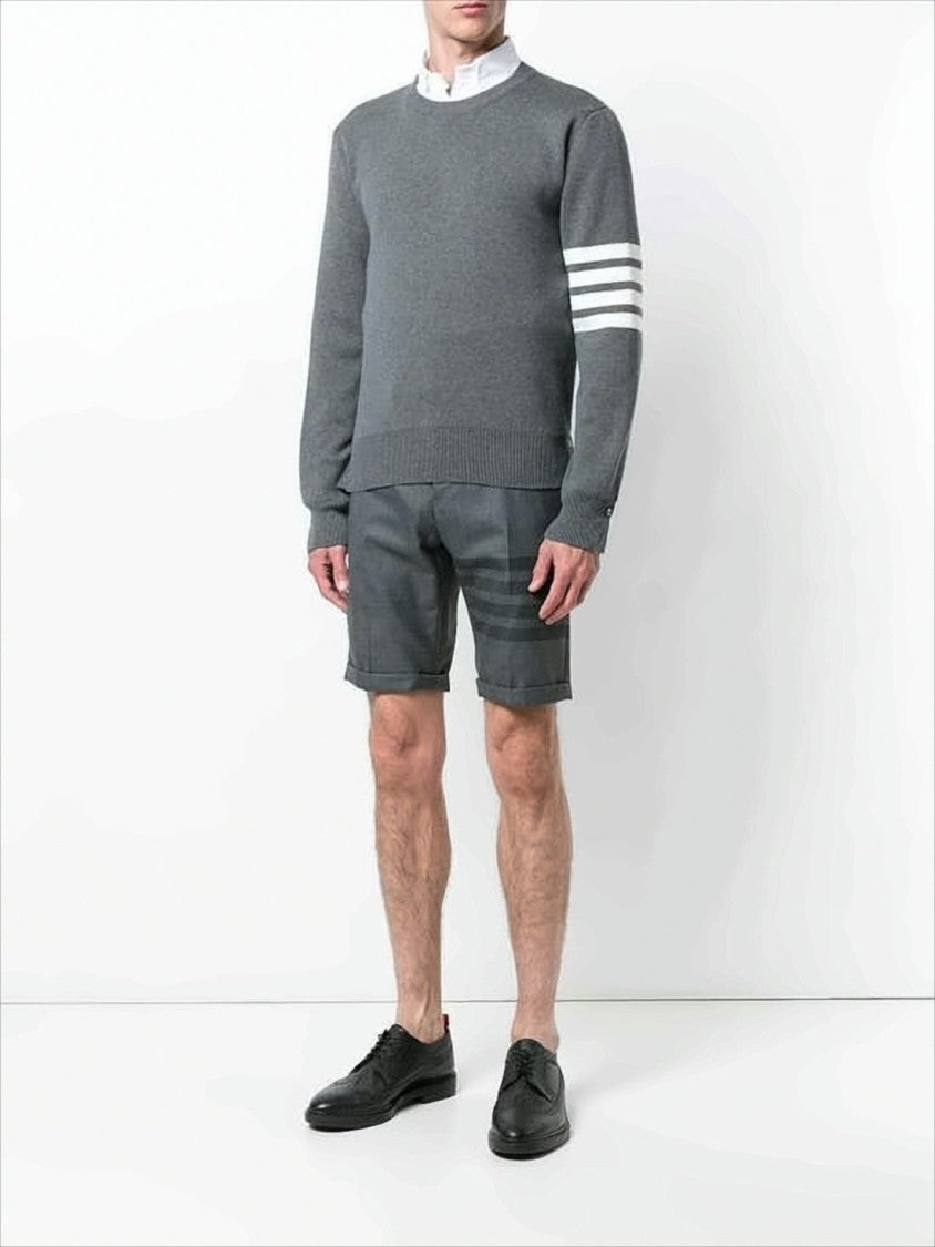 Crew Neck Sweater with Ribbon Accents and Stripe Detail