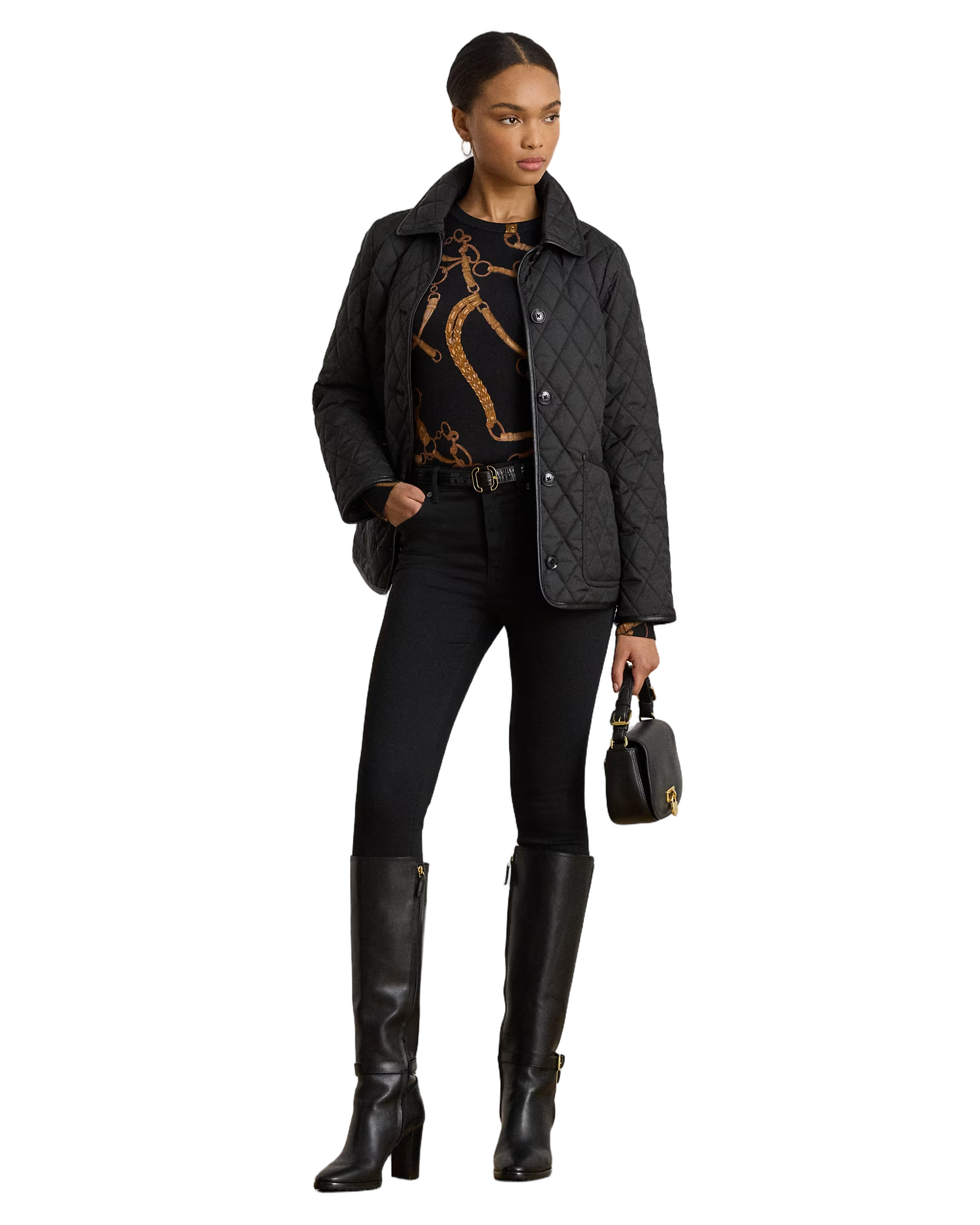 Insulated Black Coat With Quilted Design