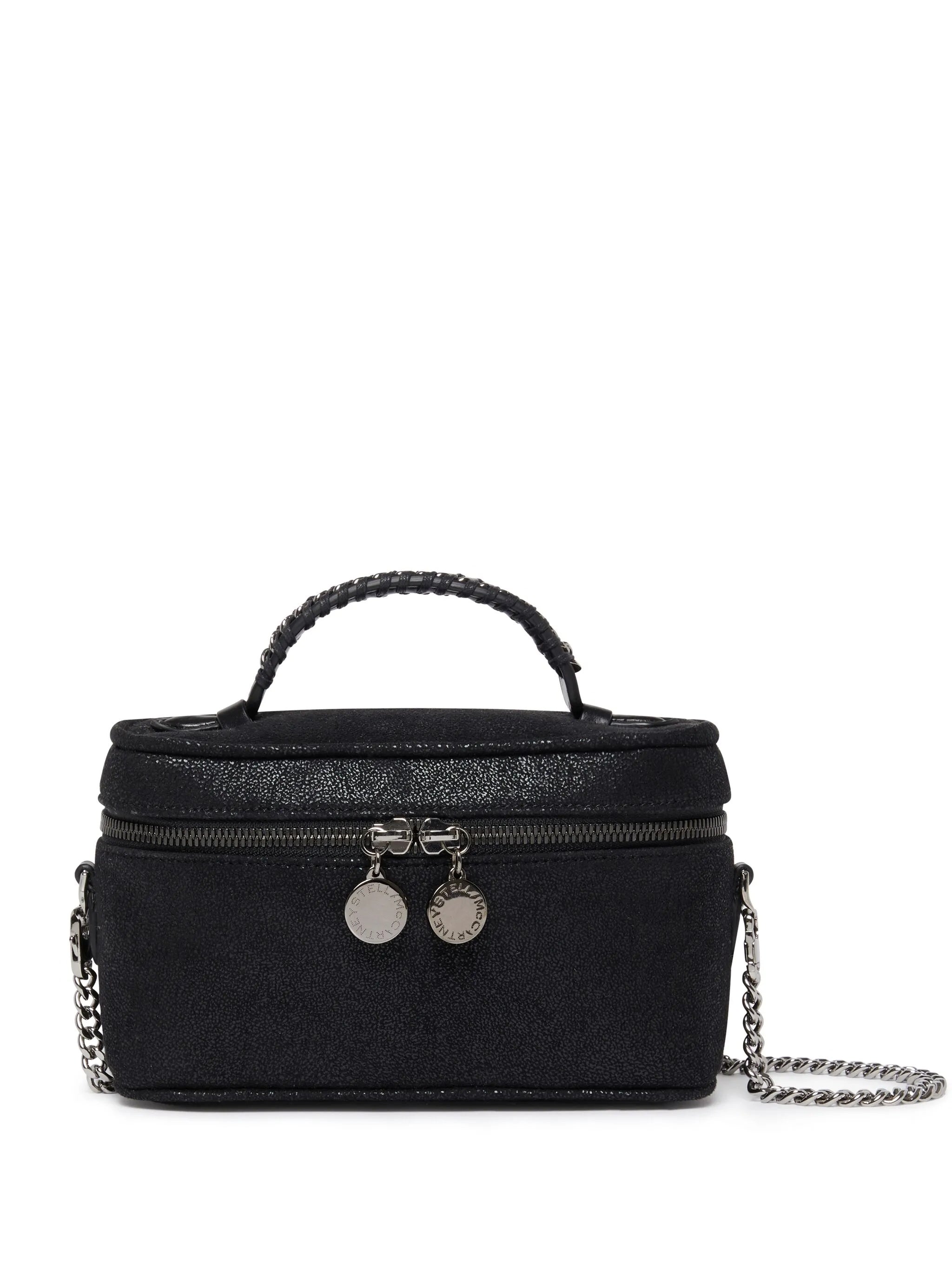Textured Black Vanity Case With Braided Handle