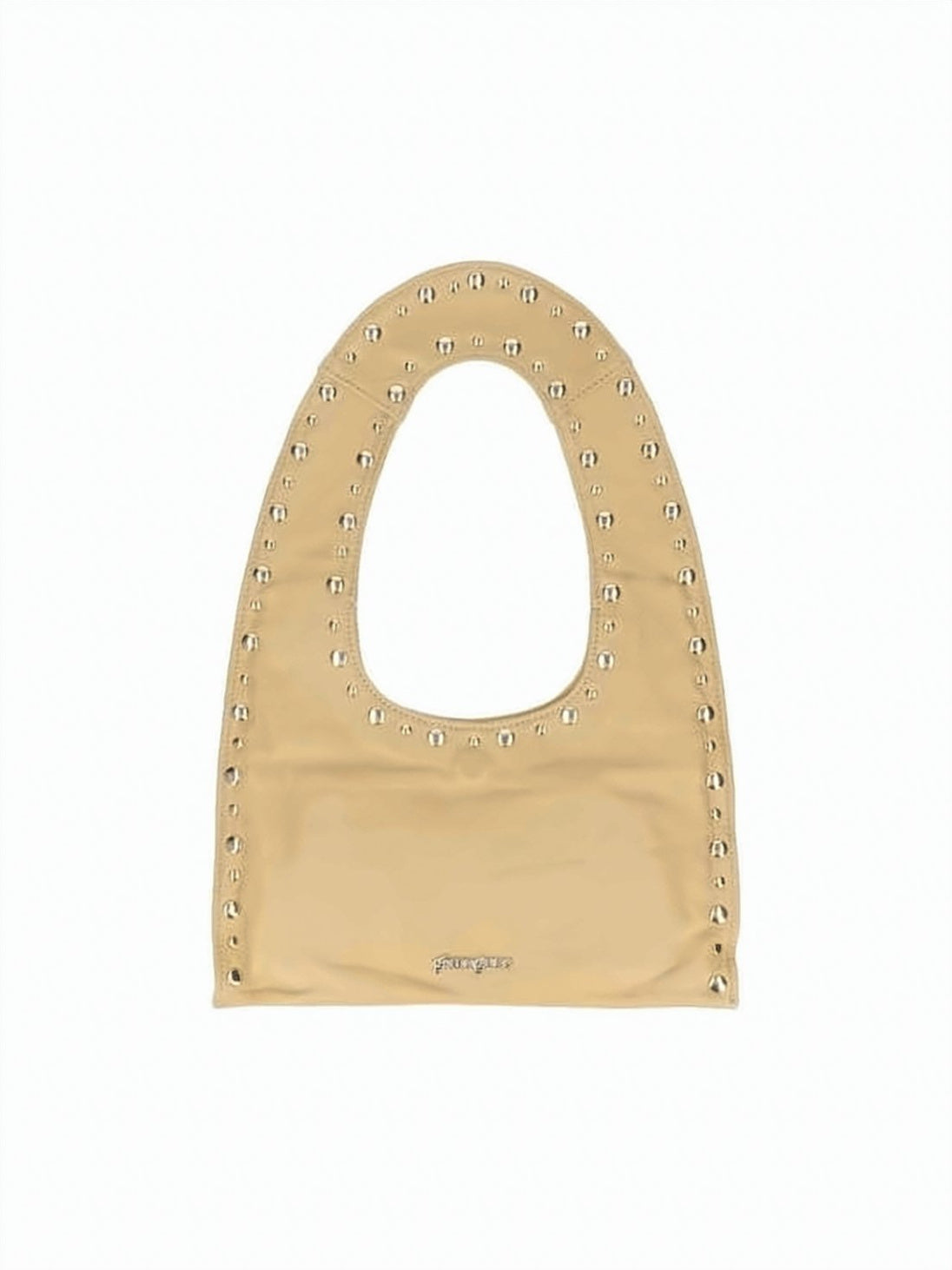 Rounded Rectangular Leather Shoulder Bag with Metallic Accents