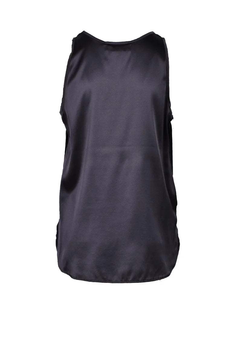 Stretch Silk Sleeveless Top - Black