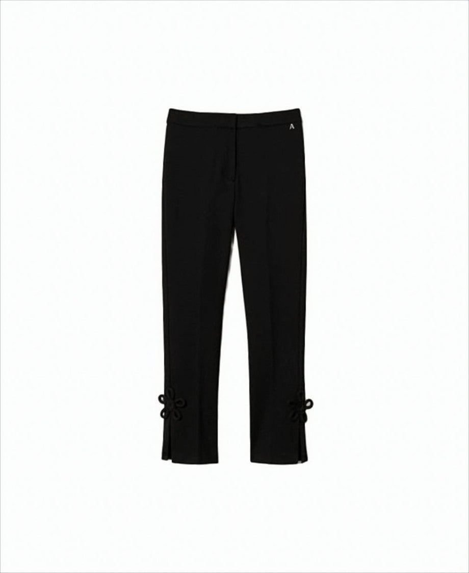 Cigarette Fit Trousers with Floral Appliqués