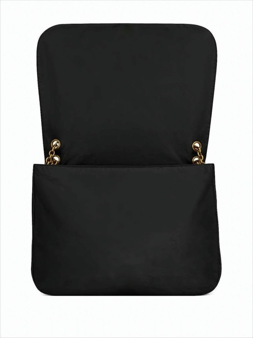 Rectangular Black Lambskin Shoulder Bag with Logo Emblem