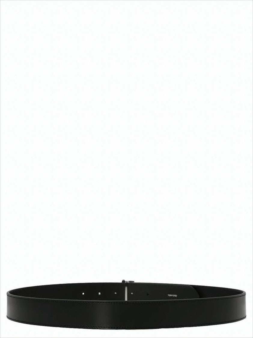 Black Calf Leather Belt with Distinctive Silver-tone Buckle