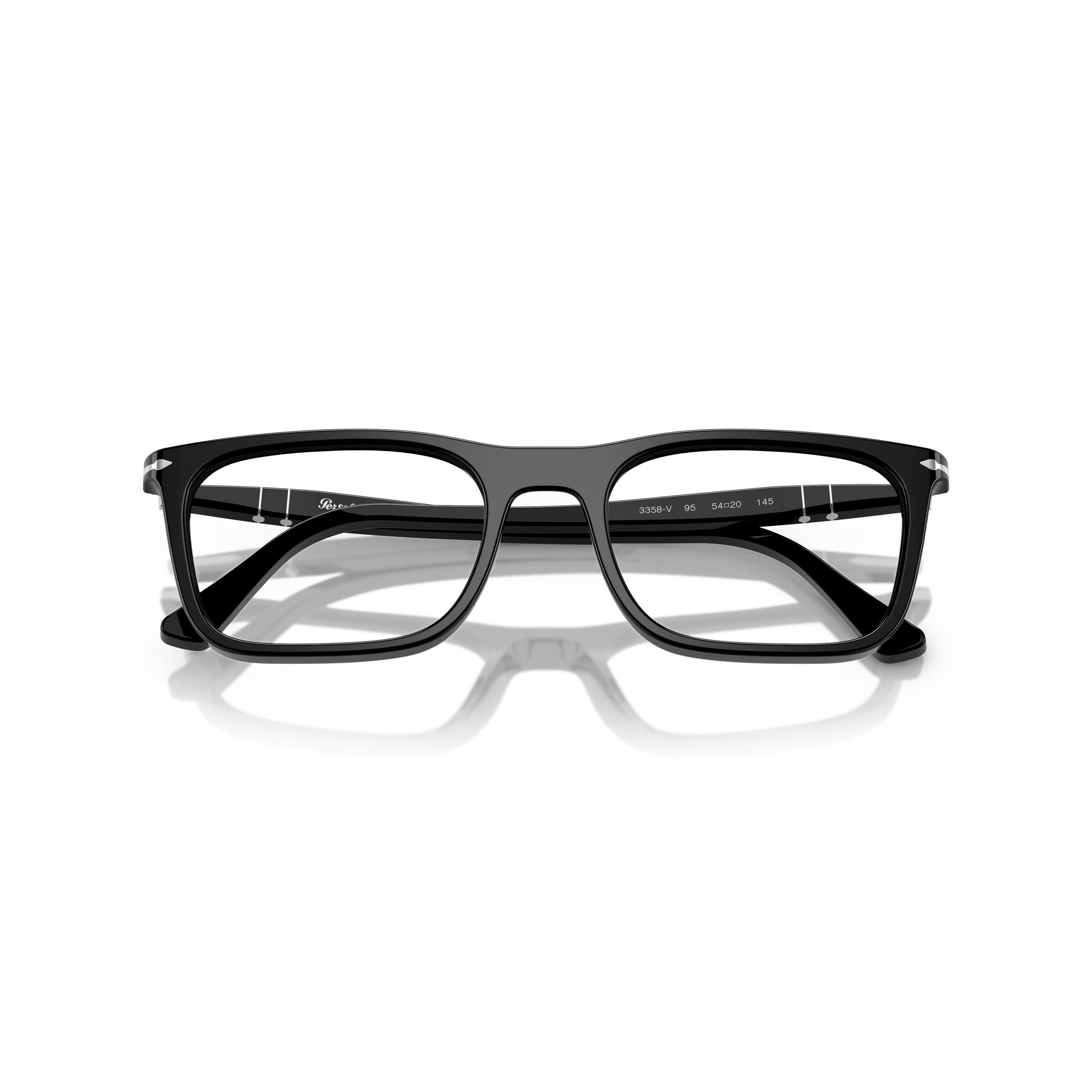 0po3358v Rectangular Glossy Black Acetate Eyeglasses with Silver Accents