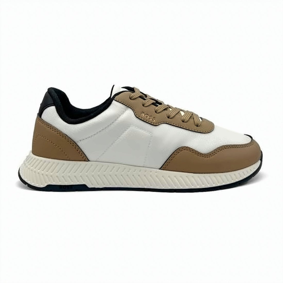 Low-Top White Sneakers with Brown Overlays
