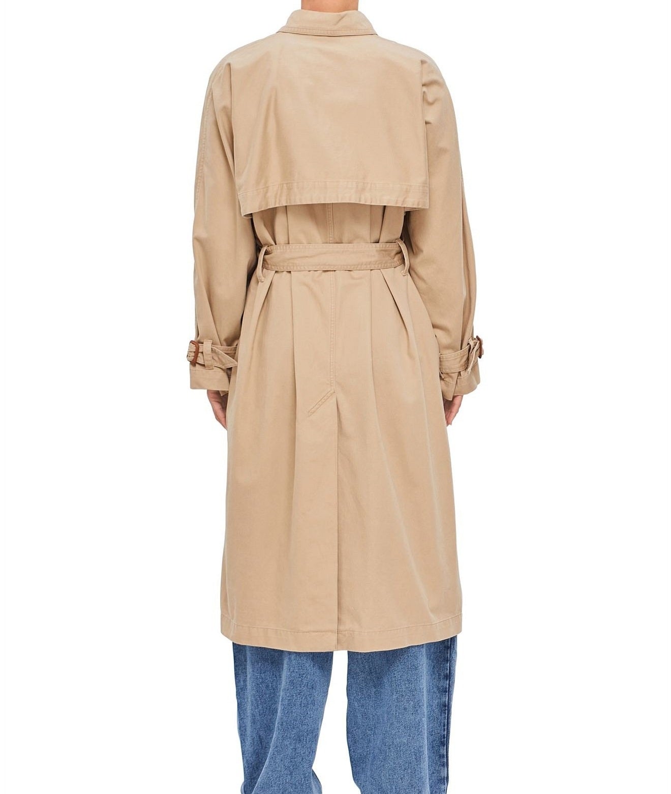 Double-Breasted Cotton Trench Coat with Belted Waist