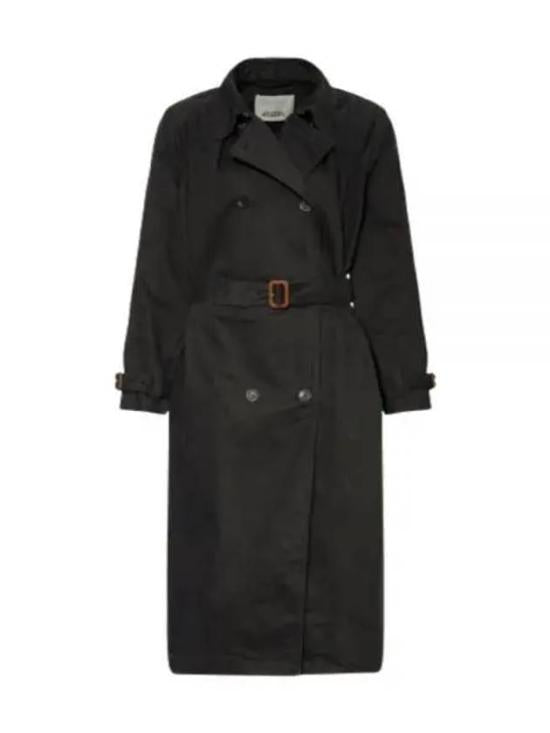 Classic Black Trench Coat with Double-Breasted Front