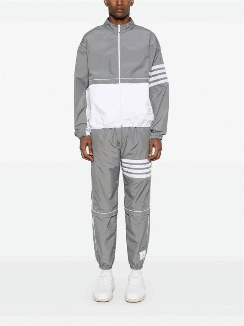 Grey Polyester Jogger Pants with Signature Stripes