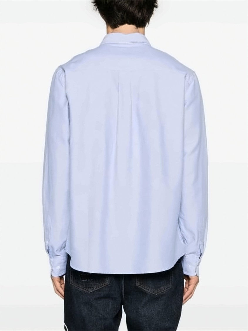 Long Sleeve Blue Cotton Button-Up Shirt