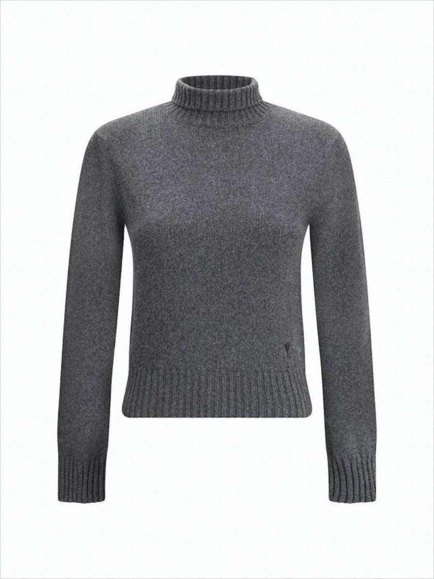 Cropped Cashmere Blend Turtleneck Sweater with Ribbed Detailing