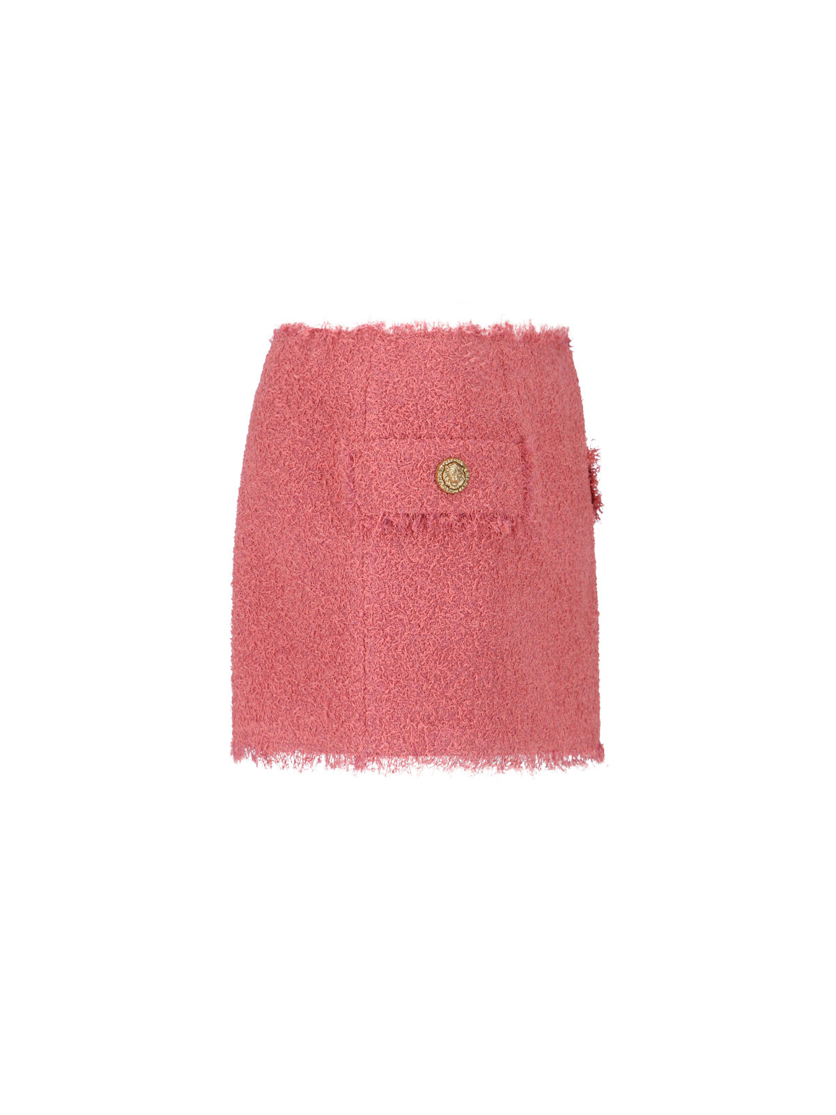 Pink Textured Tweed Mini Flap Skirt