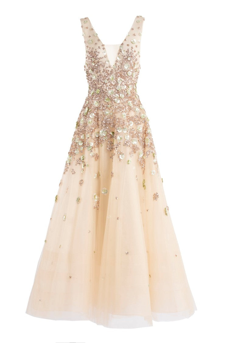 Tulle, Ankle Length Dress With Dotted Beading