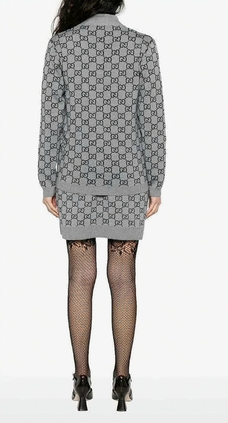 Classic V-Neck Cardigan with All-Over Logo Pattern
