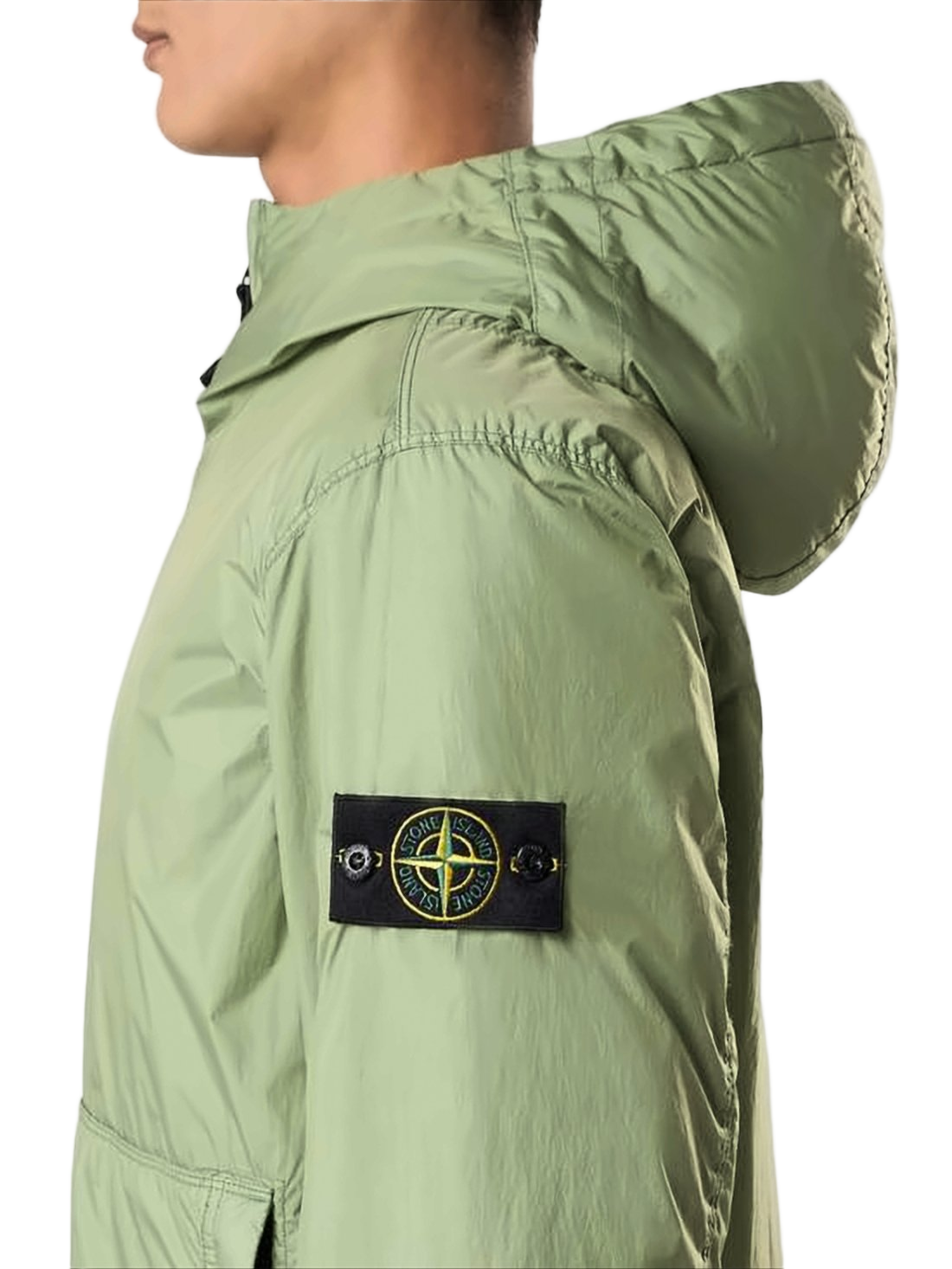 Hooded Lightweight Green Jacket with Distinctive Patch