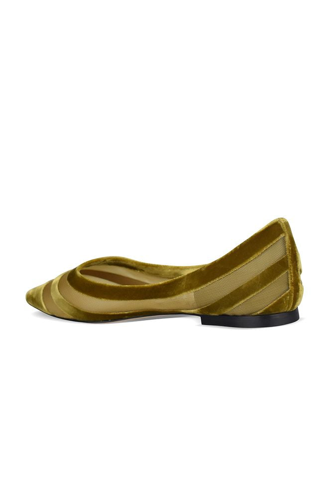 Lime-Green Velvet And Fishnet Ballerinas
