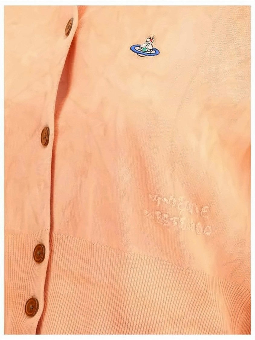 Cropped Cardigan with Button-Down Front and Logo Detail