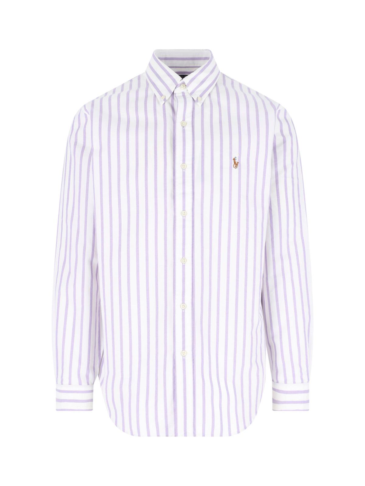 White/Purple Striped Button-Down Shirt