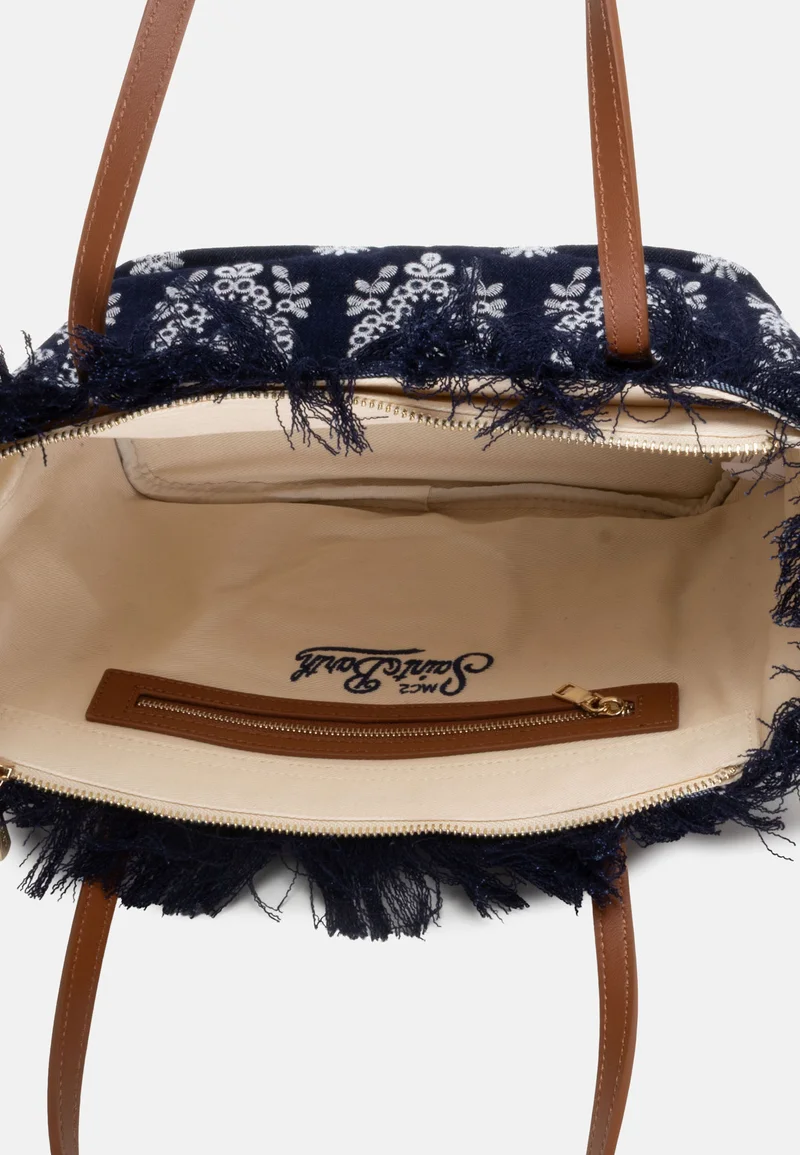 Navy Blue Rectangular Tote Bag with Embroidered Details