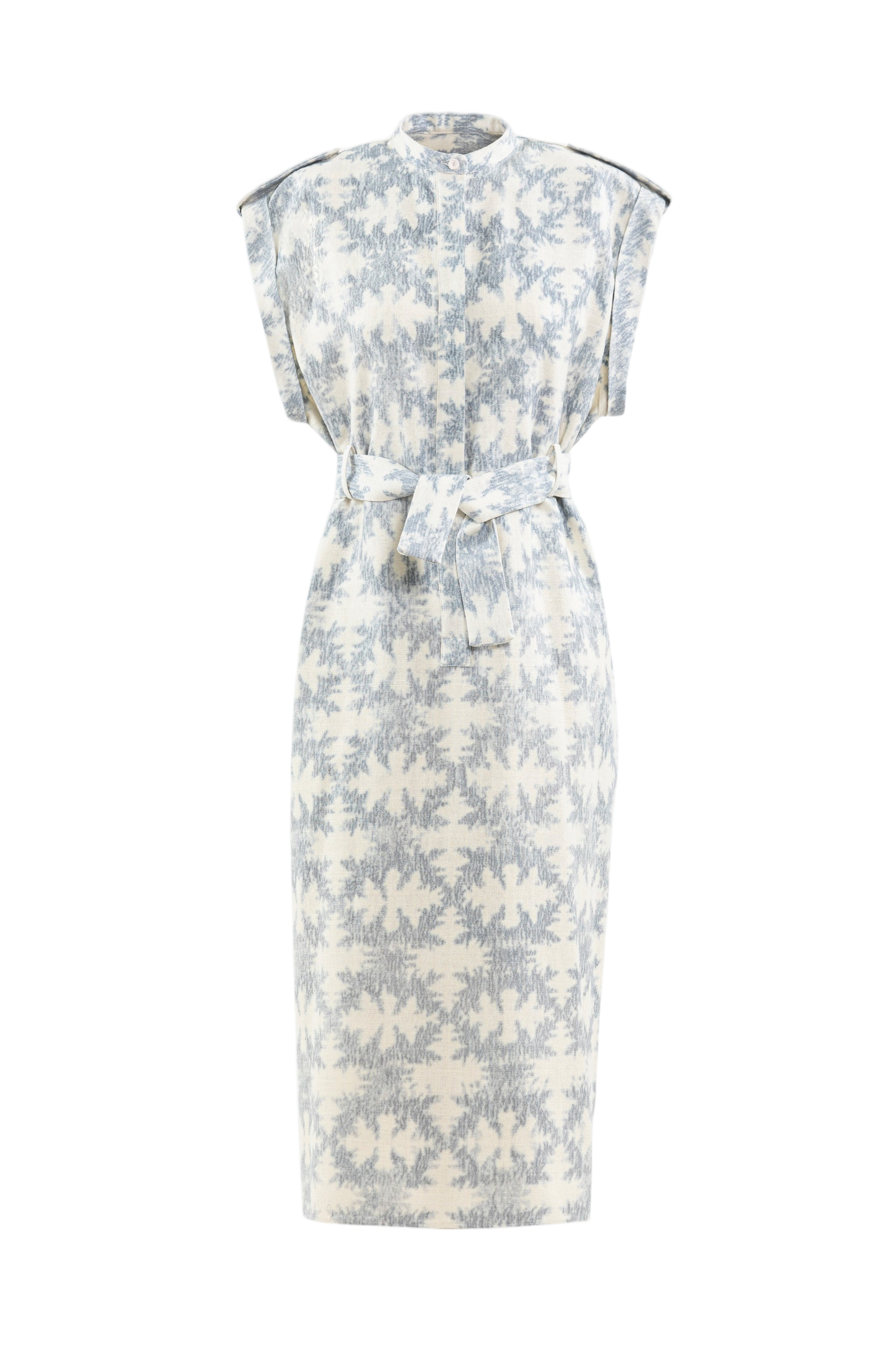 Structured Midi Linen Dress with Detachable Belt and Buttoning Tab