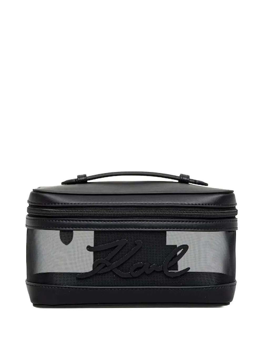 Rectangular Transparent Mesh Beauty Case with Signature Detail