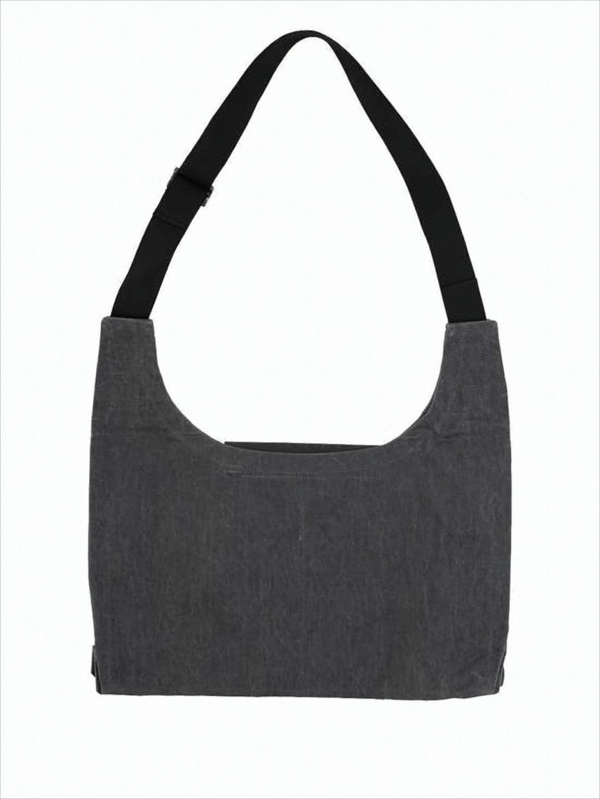 Textured Linen Shoulder Bag with Bold Logo Print