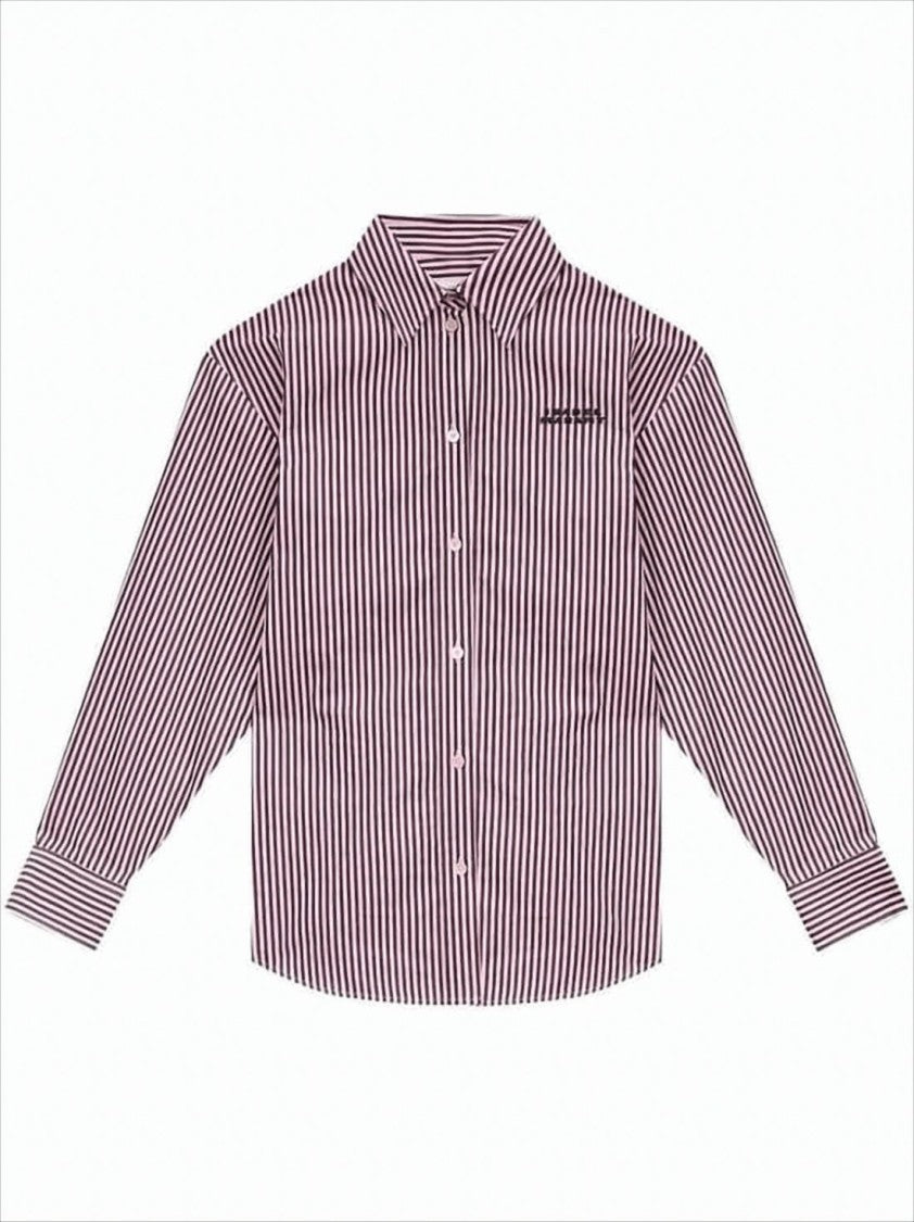 Vertical Stripe Burgundy Cotton Shirt with Button-Down Front