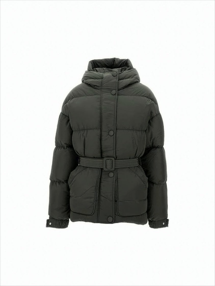 Quilted Padded Jacket with High Collar and Belt