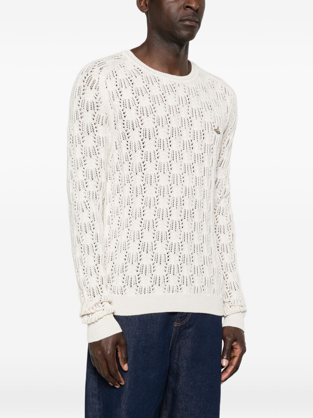 White Openwork Knit Orb Round Sweater