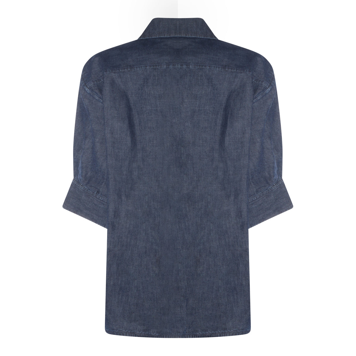 Textured Denim-Effect Blue Cotton Shirt with Classic Collar
