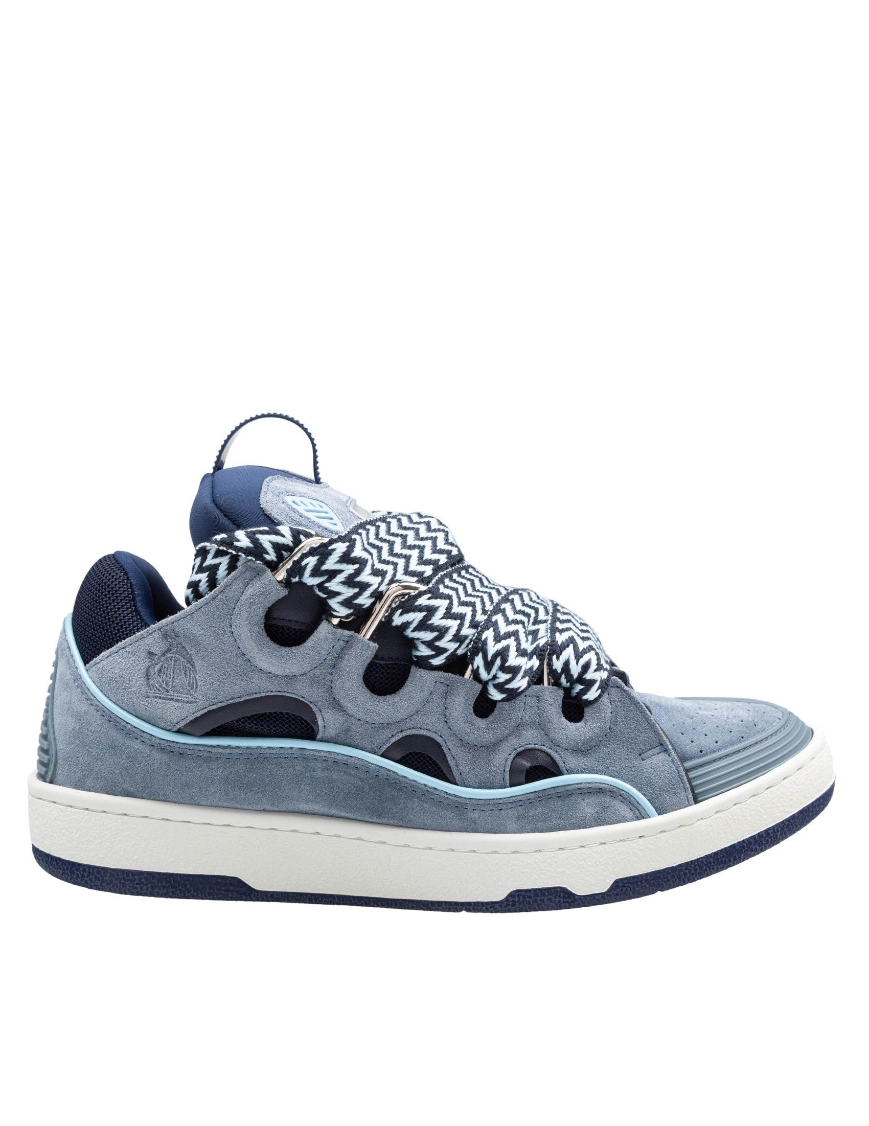 Curb Leather And Fabric Sneakers With Zigzag Laces