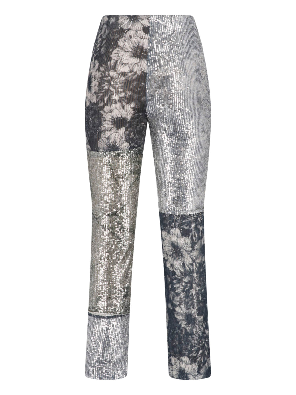 Monochrome Patchwork Floral Sequin Trousers