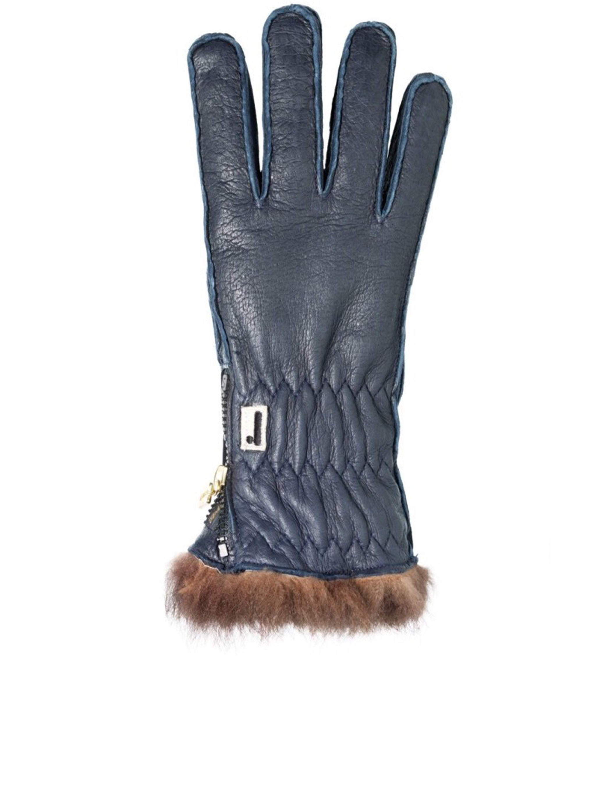 Peccary Opossuy Quilted Fur-Trim Gloves