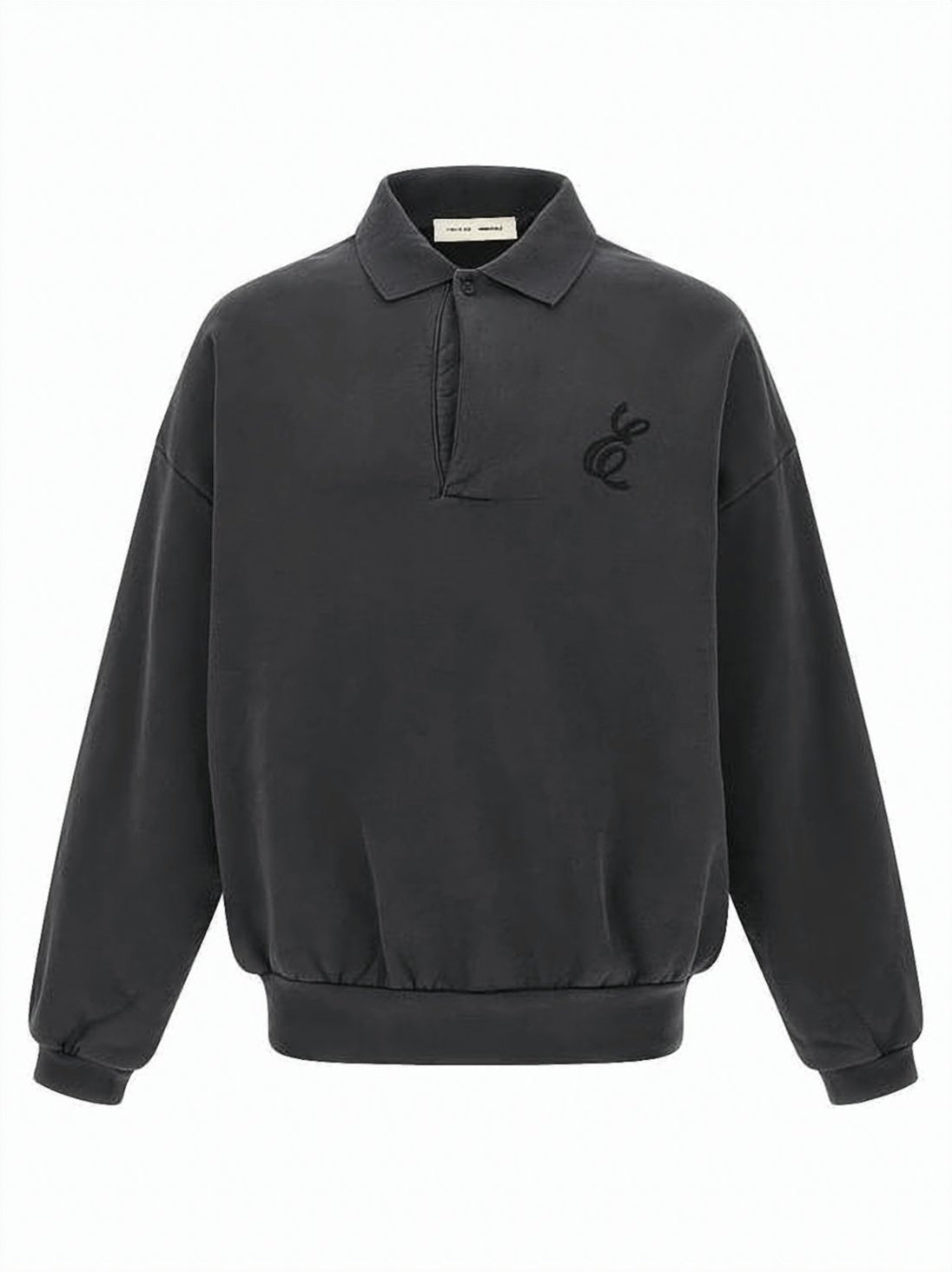 Vintage-Inspired Black Polo Shirt with Embroidered Logos