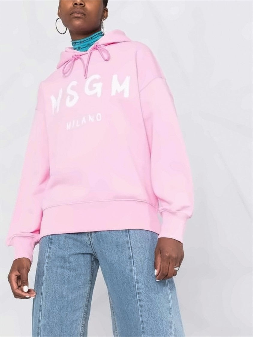 Pastel Pink Relaxed-Fit Hoodie with Logo Print