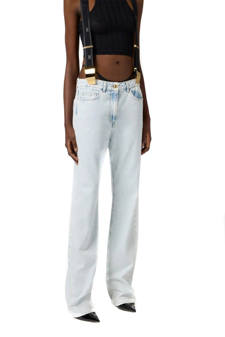 High-Waisted Light Wash Jeans With Suspenders