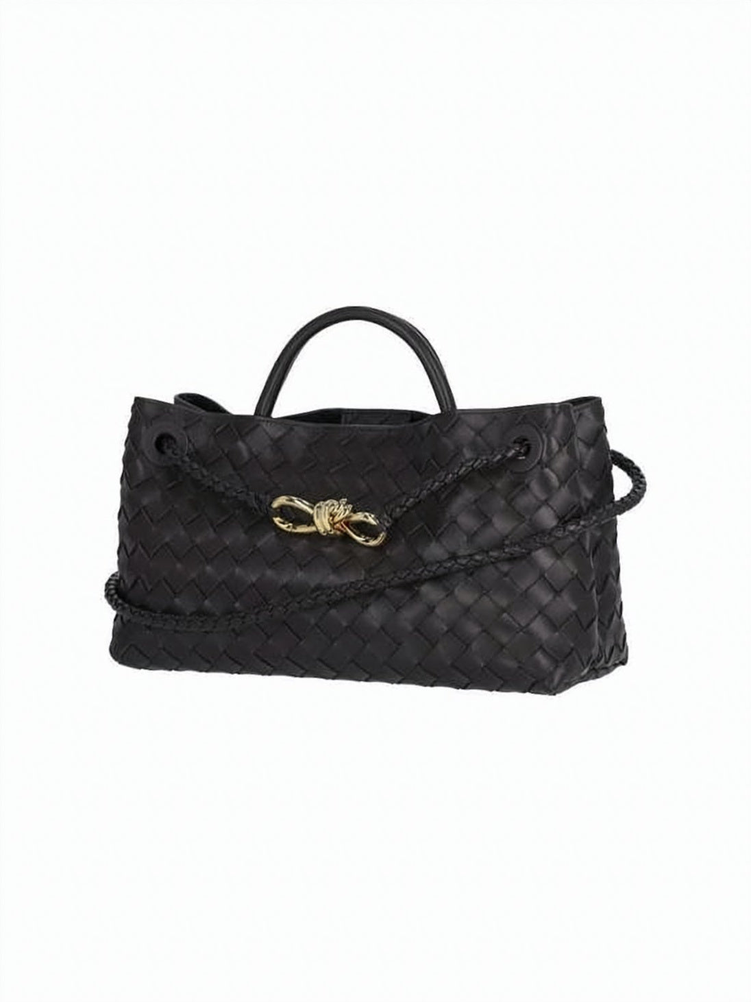 Woven Lambskin Shoulder Bag with Braided Drawstring Closure