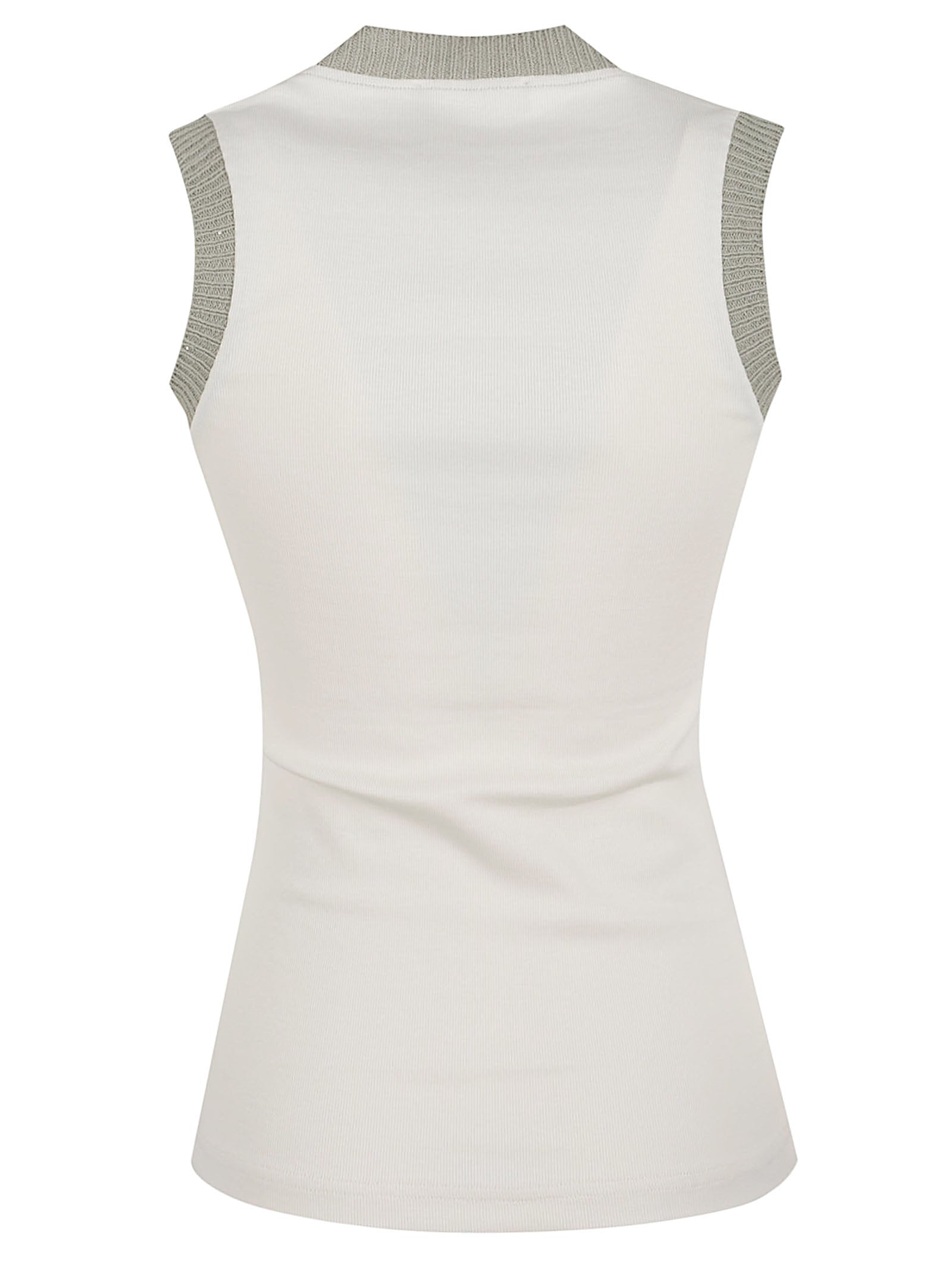 Fitted Sleeveless Top with Ribbed Knit Trim