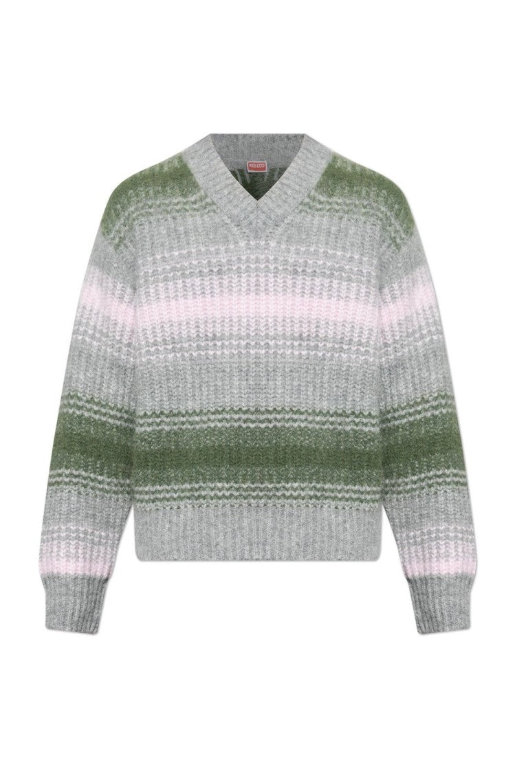 Striped V-Neck Sweater With Cozy Alpaca Blend