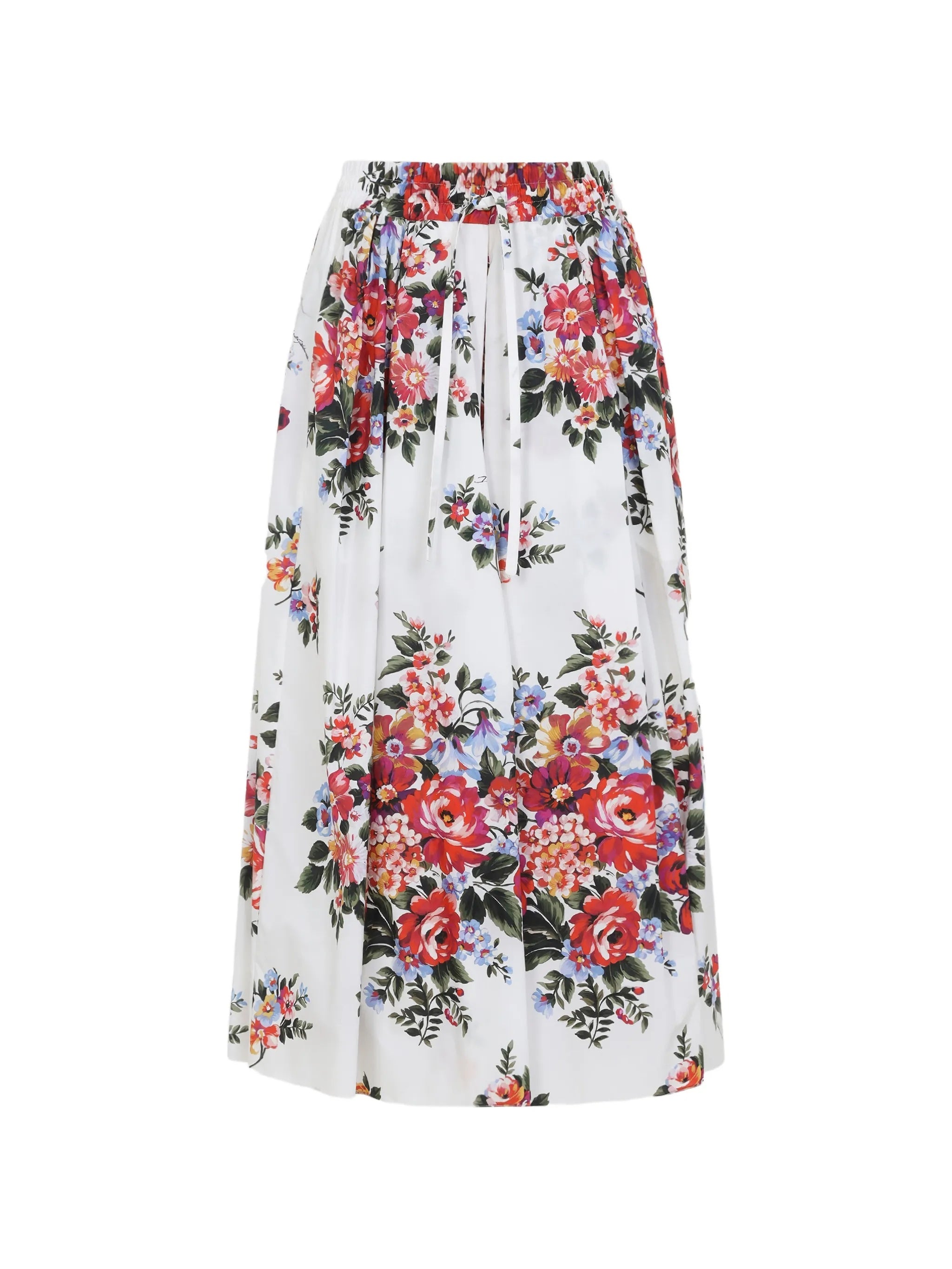 Knee-Length Floral Print Gathered Cotton Skirt