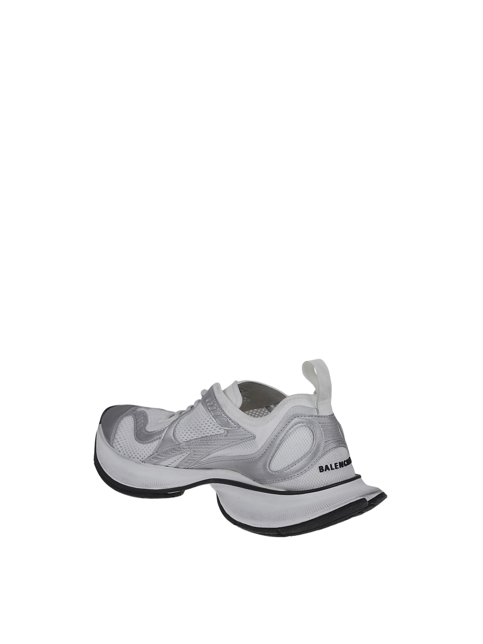 Futuristic White Circuit Sneakers With Sculpted Sole