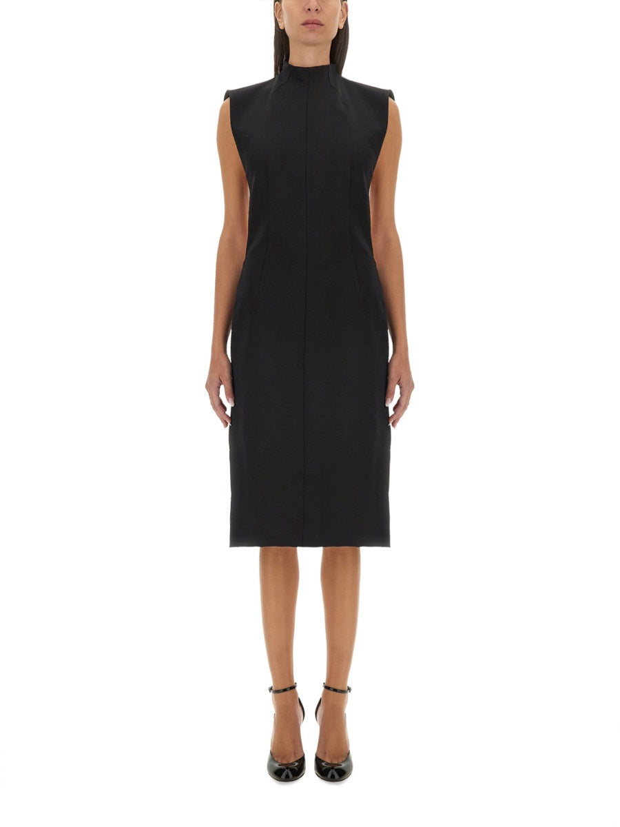 Structured Black Midi Dress With High Neckline
