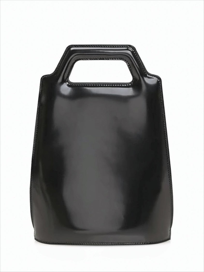 Black Glossy Finish Structured Crossbody Bag