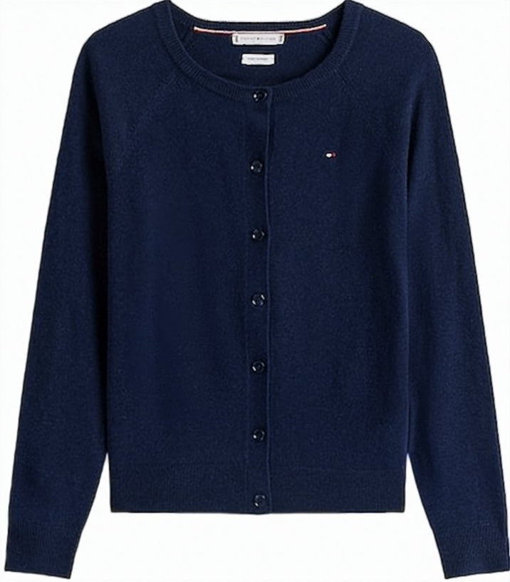Fitted Blue Cardigan with Round Neckline