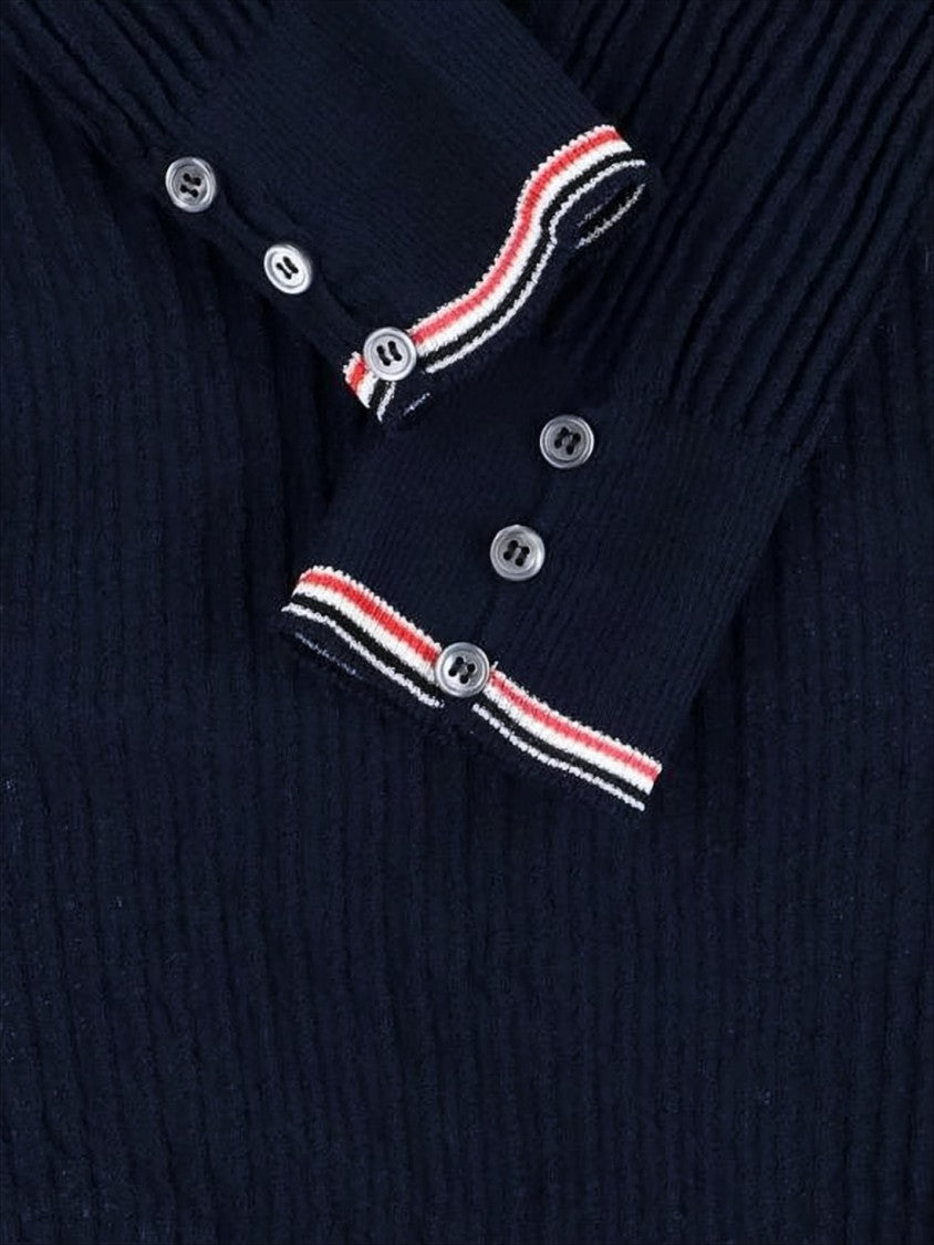 Ribbed Knit Sweater with Tricolor Stripe Trim