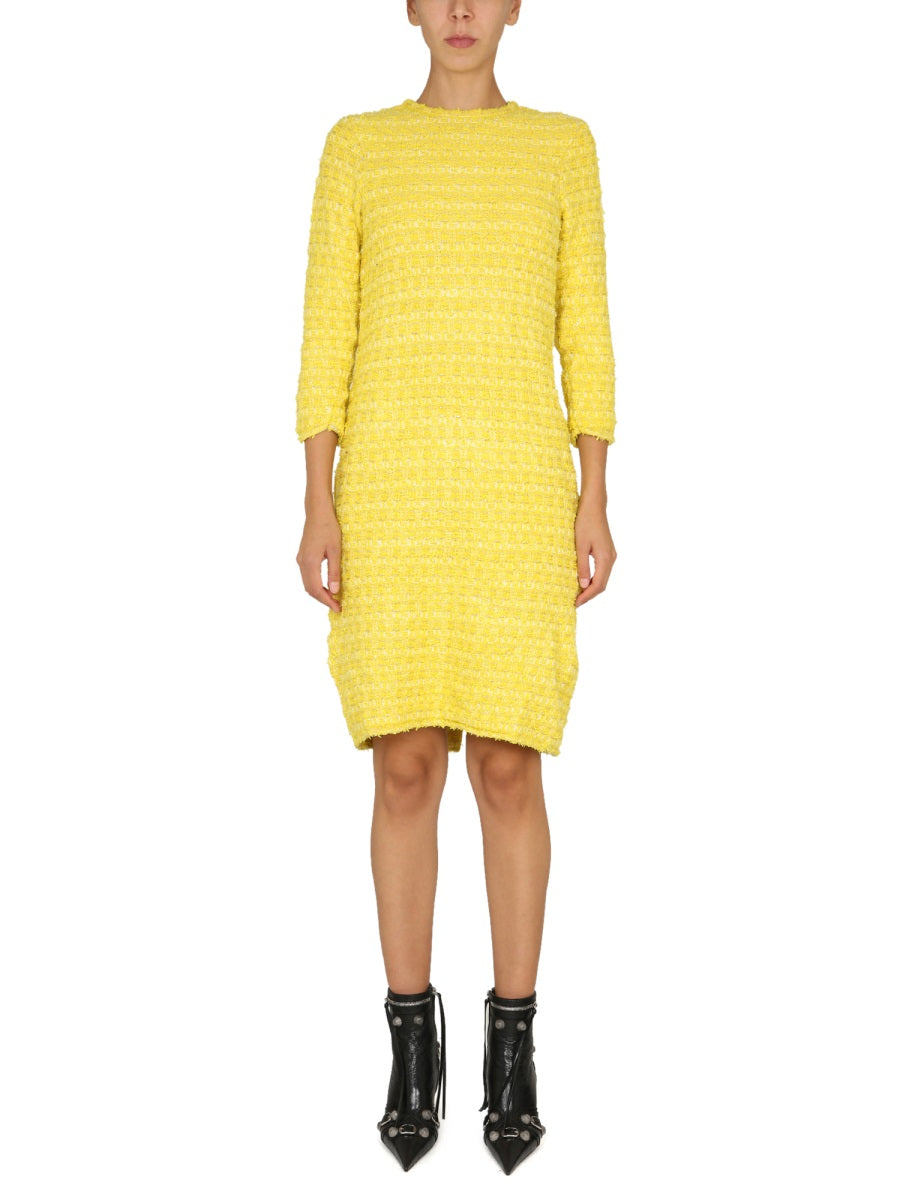 Textured Wool Tweed Knit Short Dress