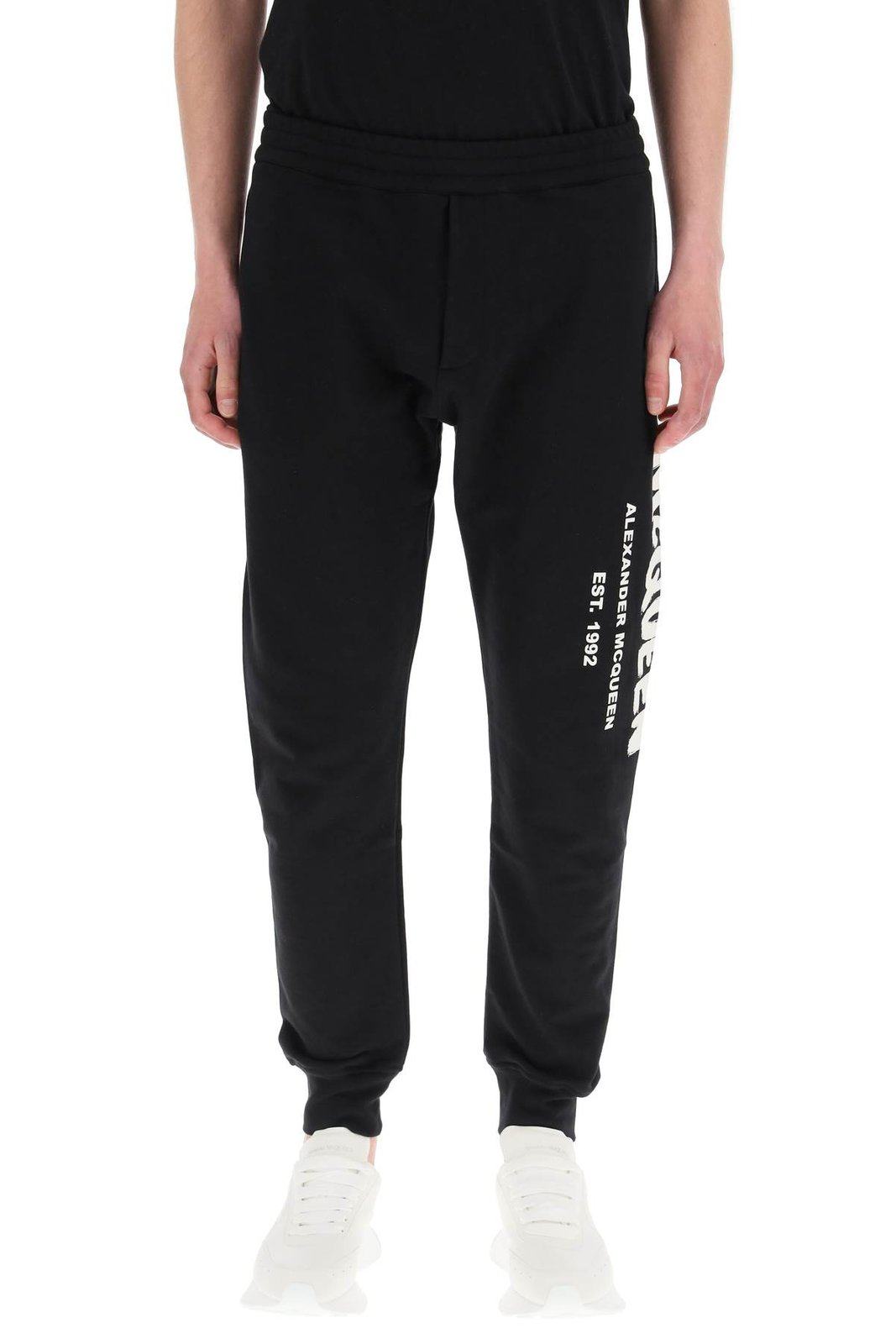 Tapered Jogger Pants with Vertical Text Logo